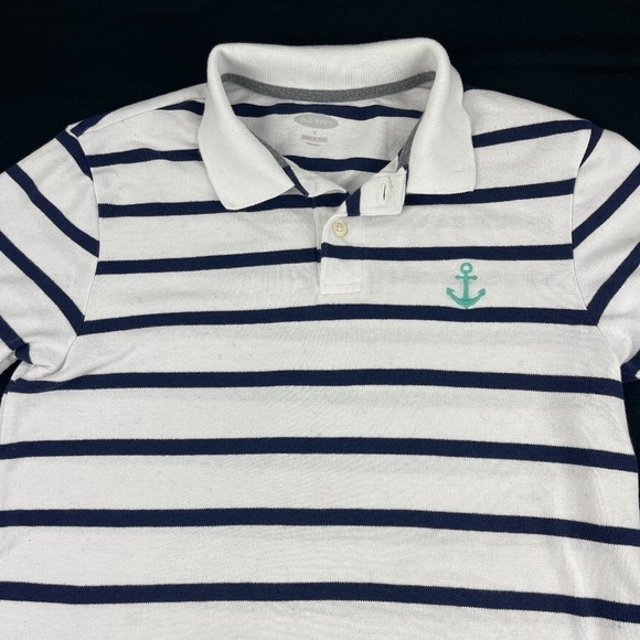 Old Navy Polo Mens Small White Blue Striped Anchor - Picture 3 of 8